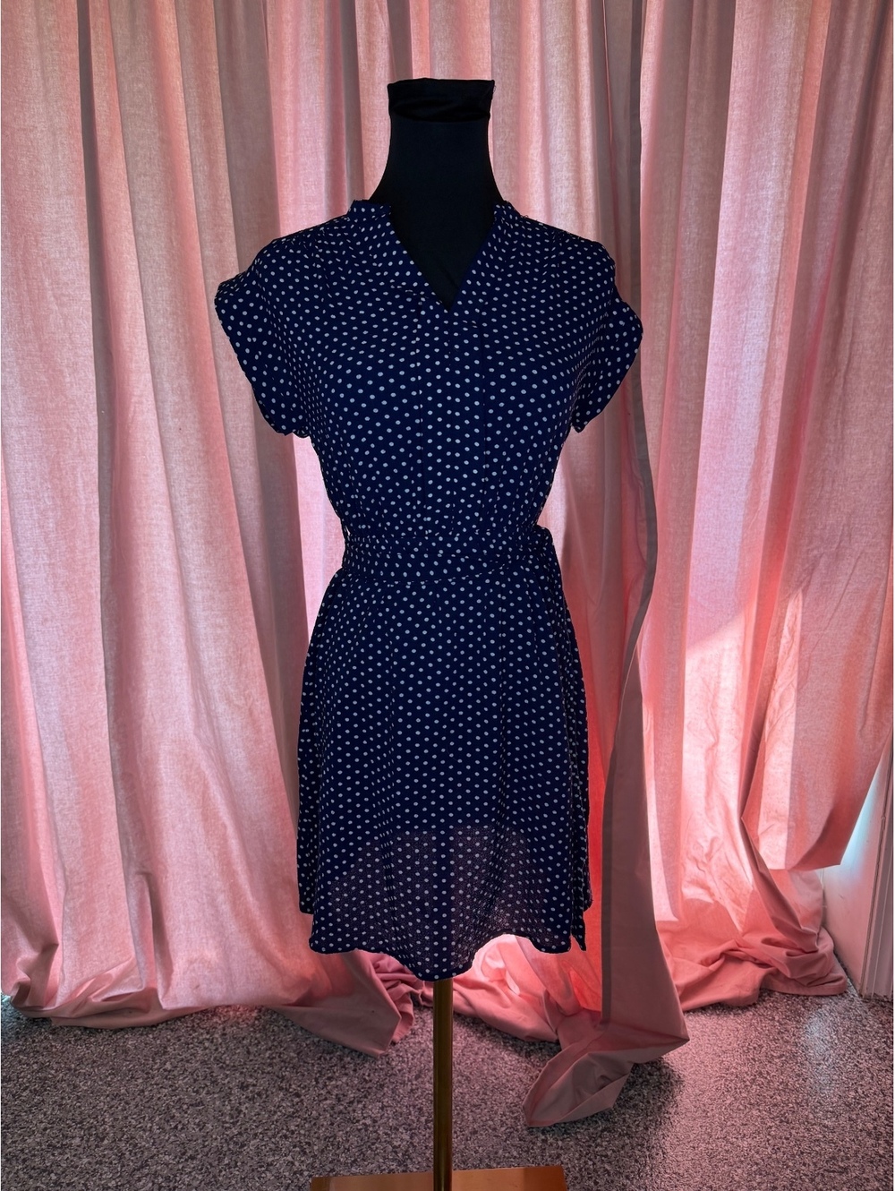 Monteau Navy Blue Polka Dot Dress Size S